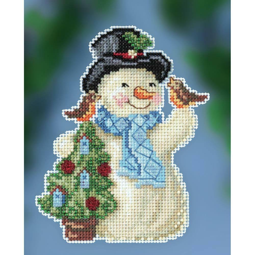 Feathered Friends Snowman Cross Stitch and Beading Kit by Mill Hill