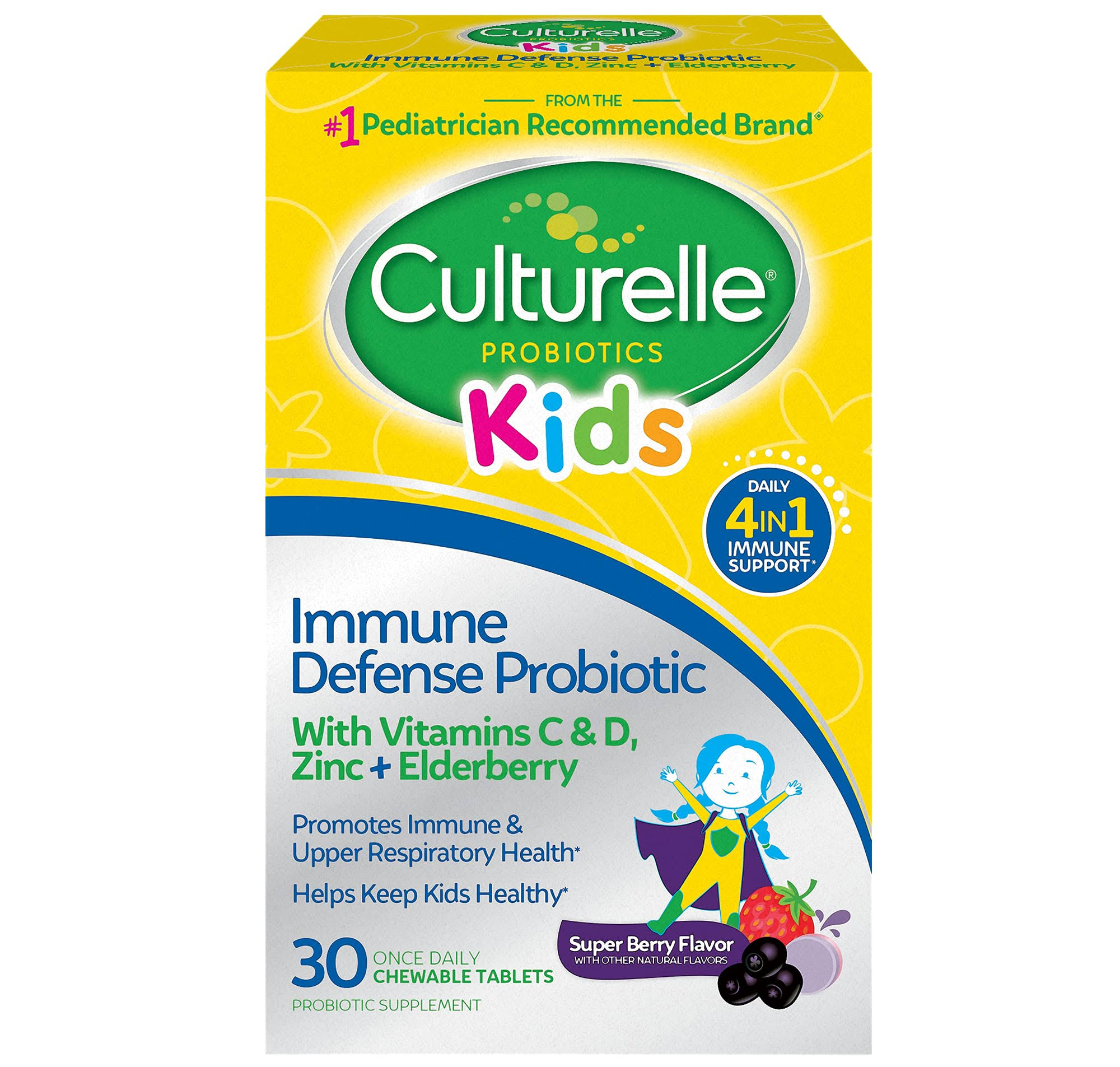 Culturelle Immune Defense Probiotic With Vitamin C, Vitamin D And Zinc + Elderberry, Non-GMO, 4-in-1 Immune Support For Kids Ages 3+, Mixed Berry