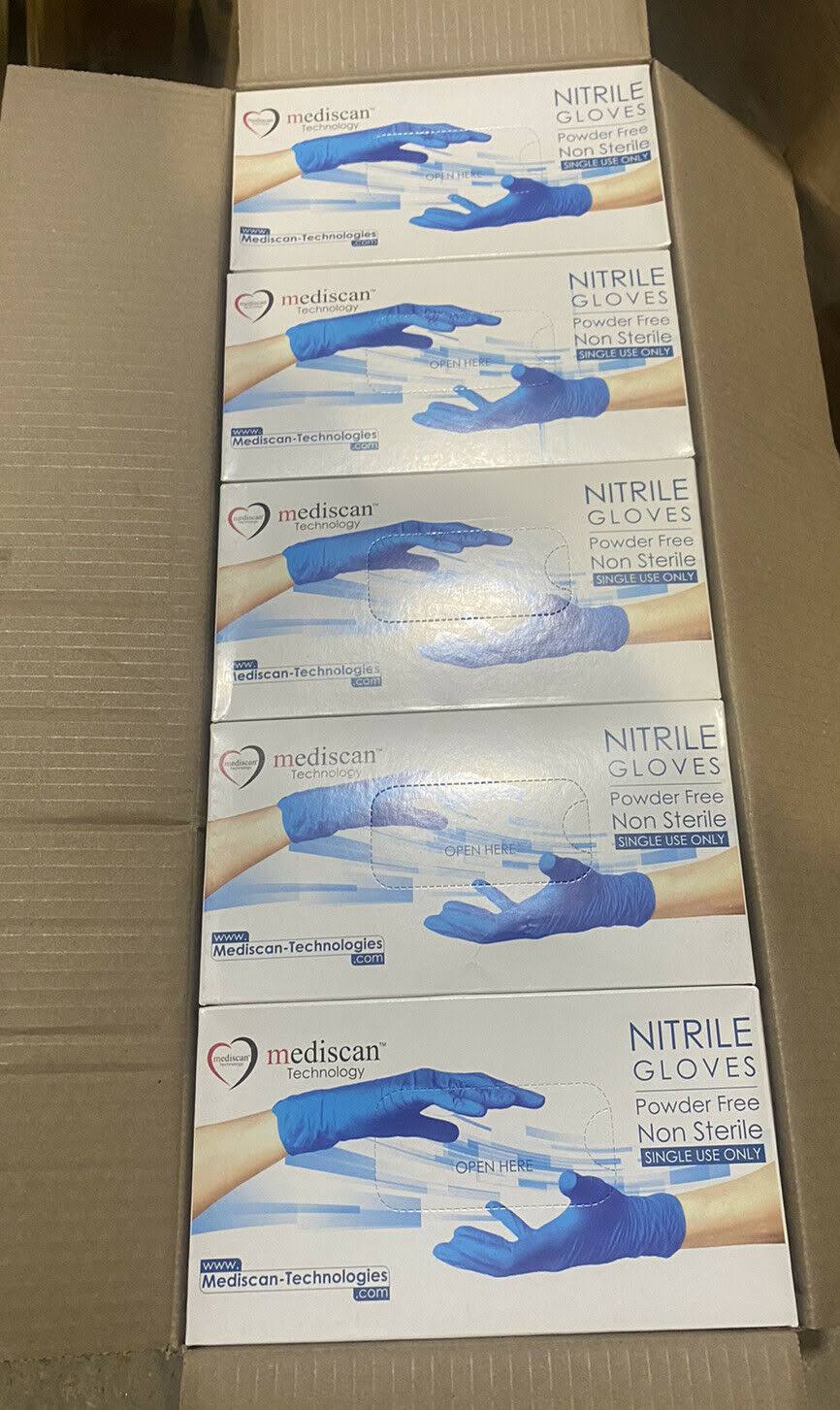 Box of 1000 Mediscan Nitrile Gloves Powder Free Blue Tough Large