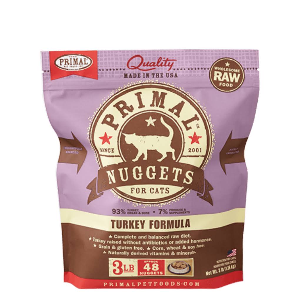 Primal Raw Frozen Nuggets Turkey Formula Cat Food, 3-lbs