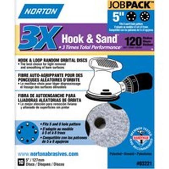 Norton Universal Vacuum Abrasive Fiber Disc - Fiber Backing, Hook and Loop, Aluminum Oxide, 5" Diameter, Grit P120, Pack of 10