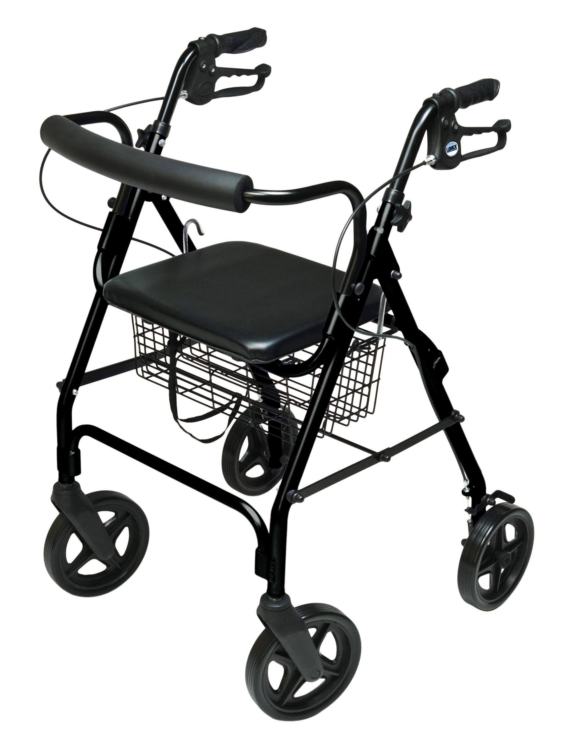 Lumex Aluminum Rollator - With Curved Back Wheels, 8", Black