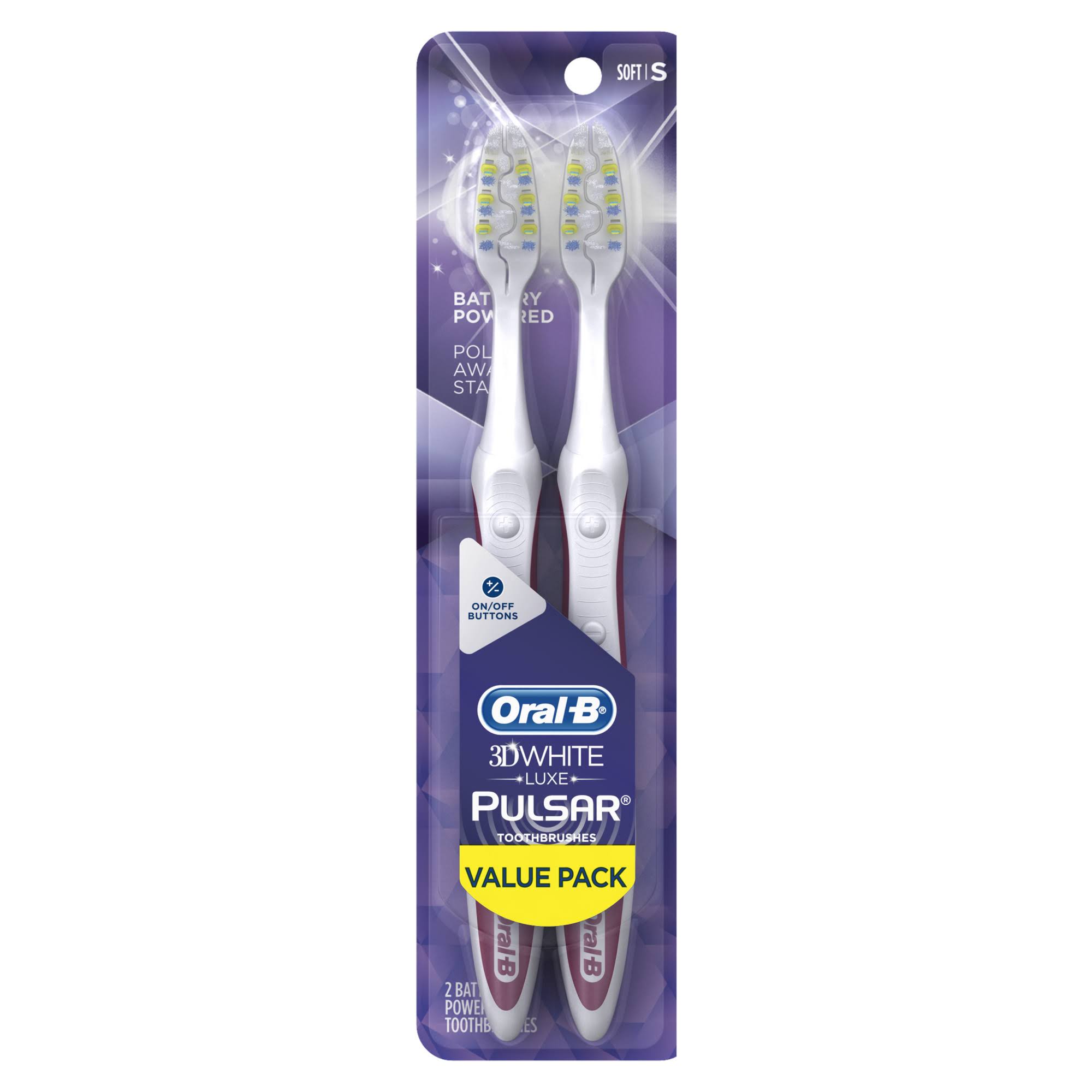 Oral-B 3D White Luxe Pulsar Toothbrushes Value Pack - Soft S, 2pk