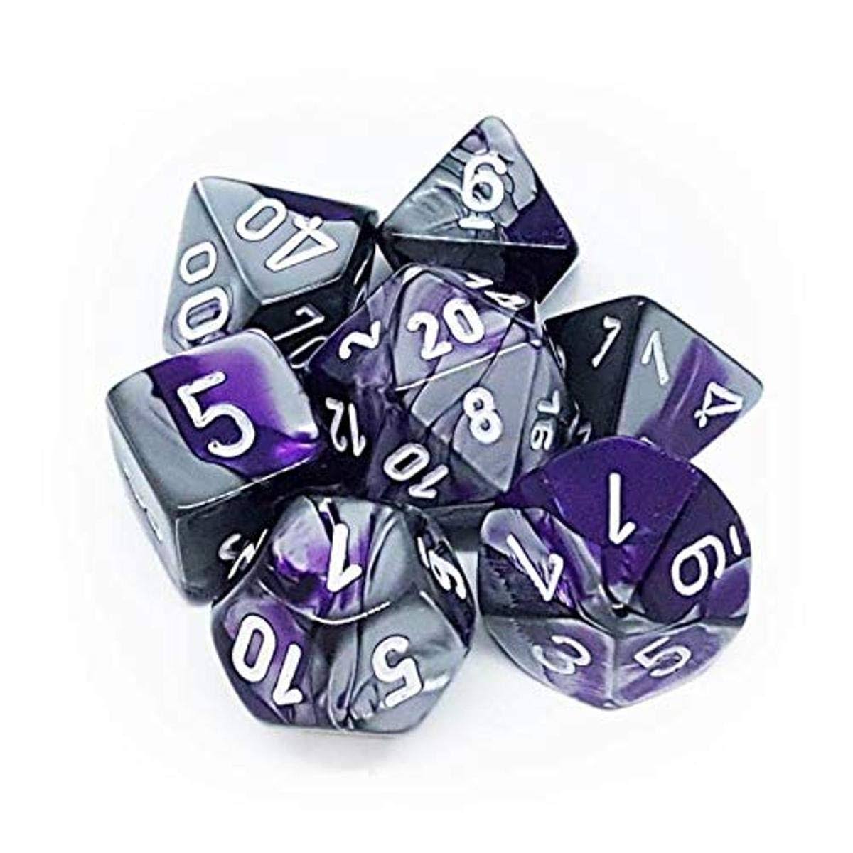 Chessex Polyhedral 7-Die Set - Gemini - Purple-Steel With White