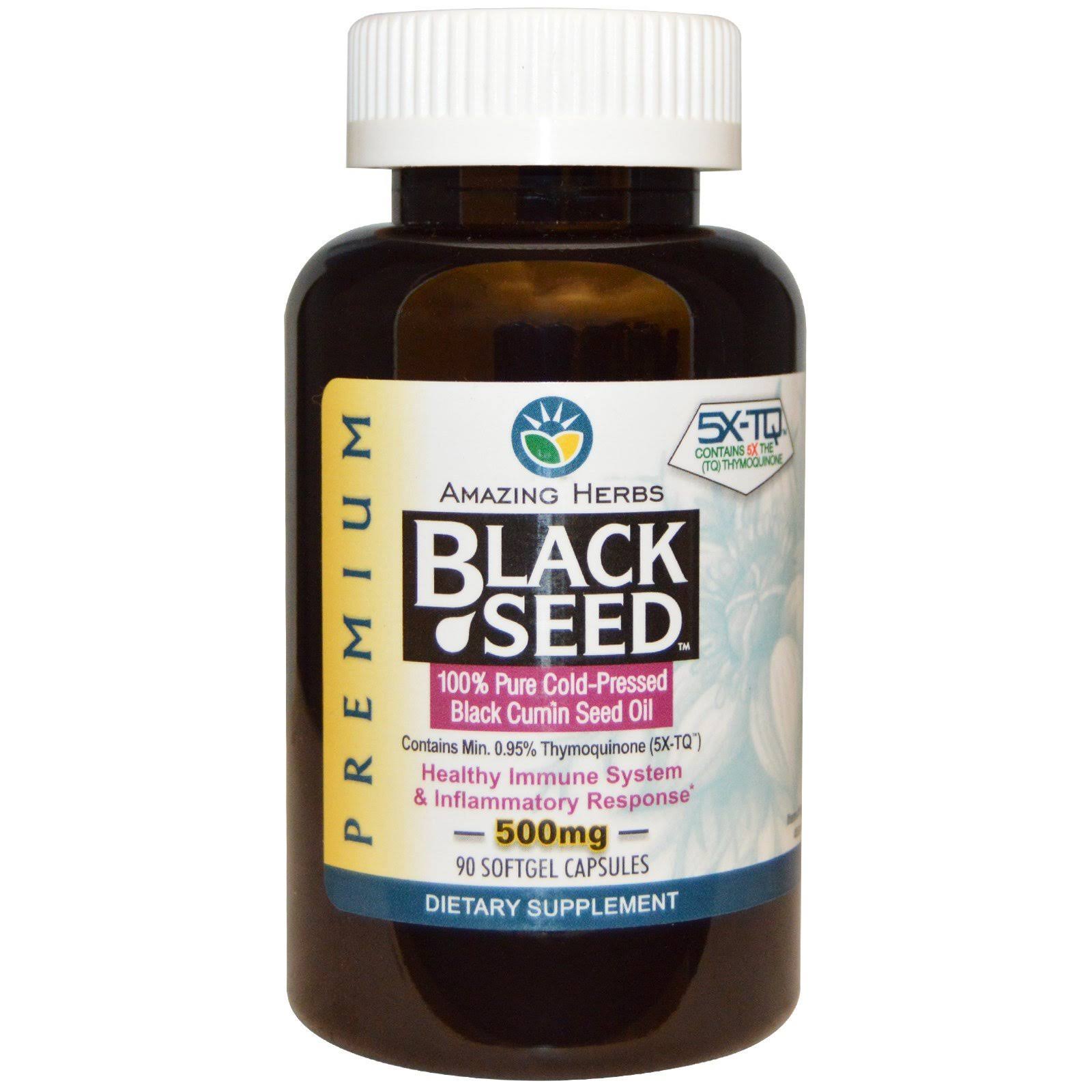 Amazing Herbs Cold-Pressed Black Seed Oil Dietary Supplement - 90 Capsules