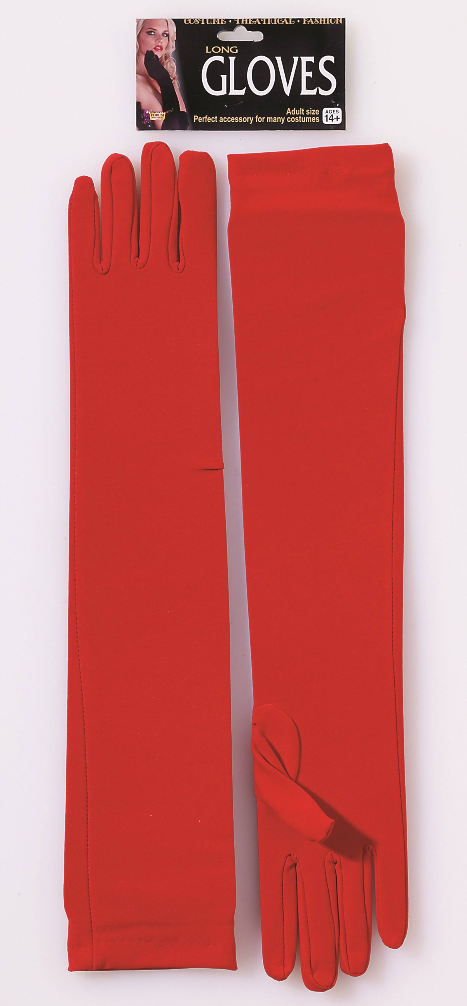 Women's Long Nylon Gloves - Red, One-Size