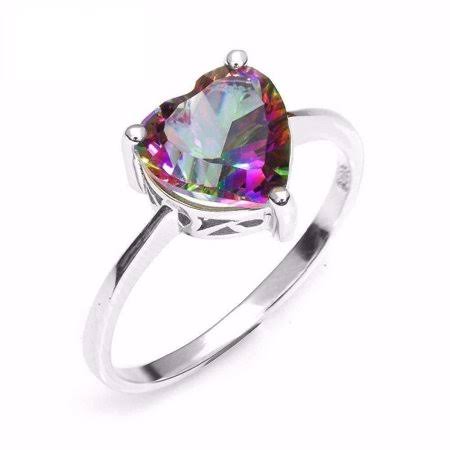 Rainbow Fire Genuine Mystic Topaz Heart Cut 2.6ct IOBI Precious Gems Solitaire Ring 7.25 / Rainbow, Women's