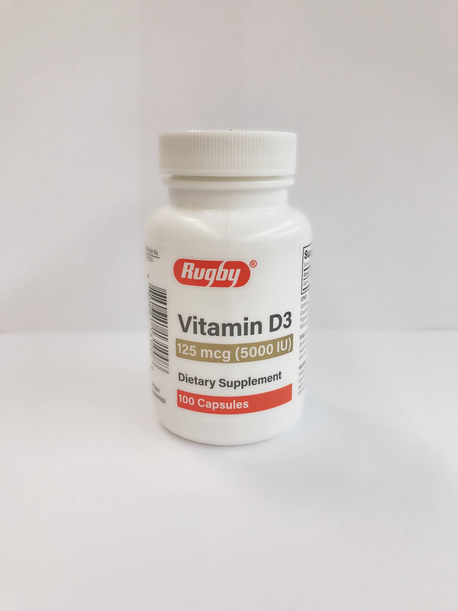 Rugby Vitamin D3, 125 mcg (5000 IU) 100 Capsules