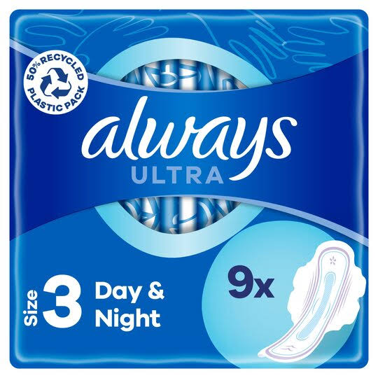 Always Ultra Sanitary Towels Day & Night With Wings Size 3 9x