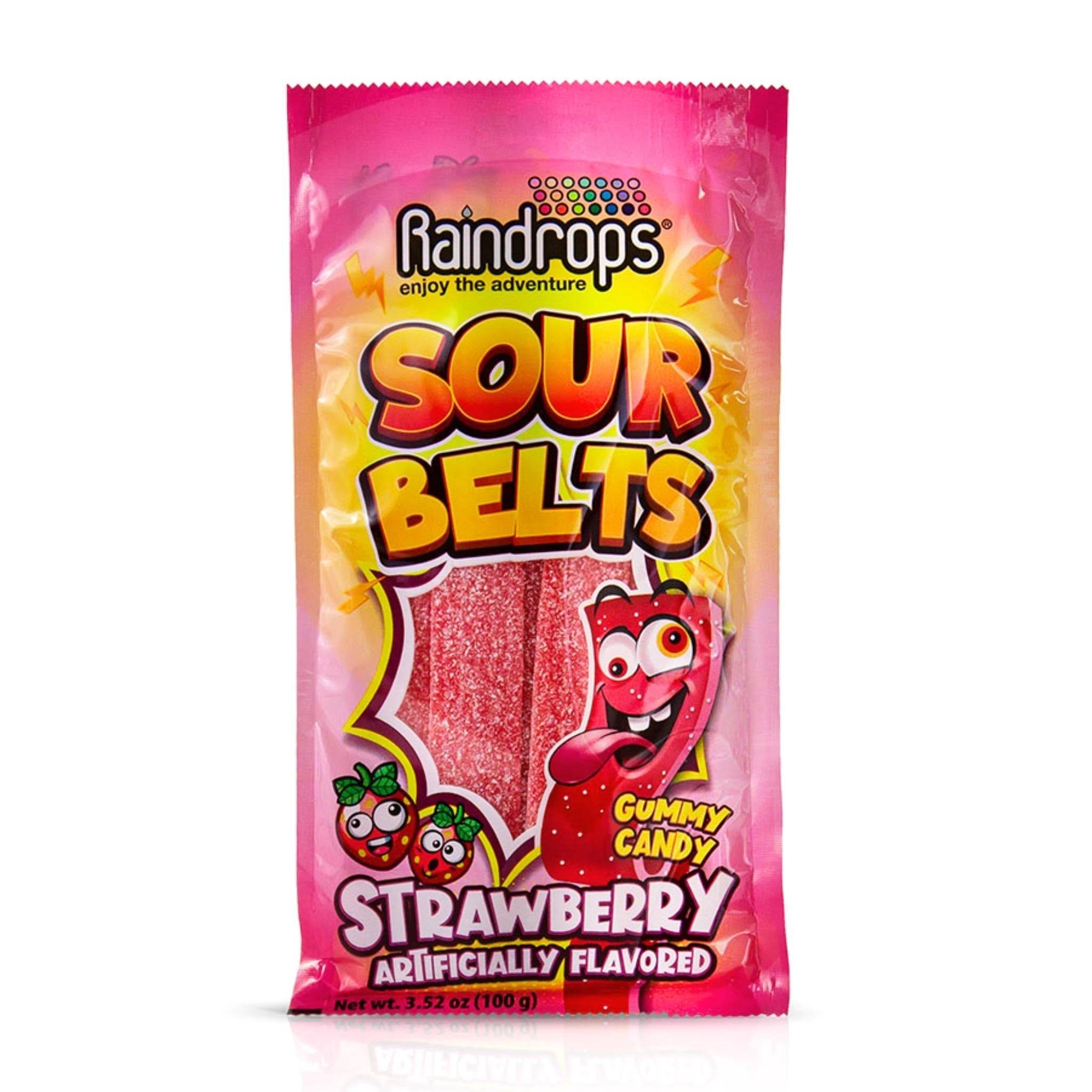Raindrops - Strawberry Sour Belts Gummy Candy, 3.52 oz.