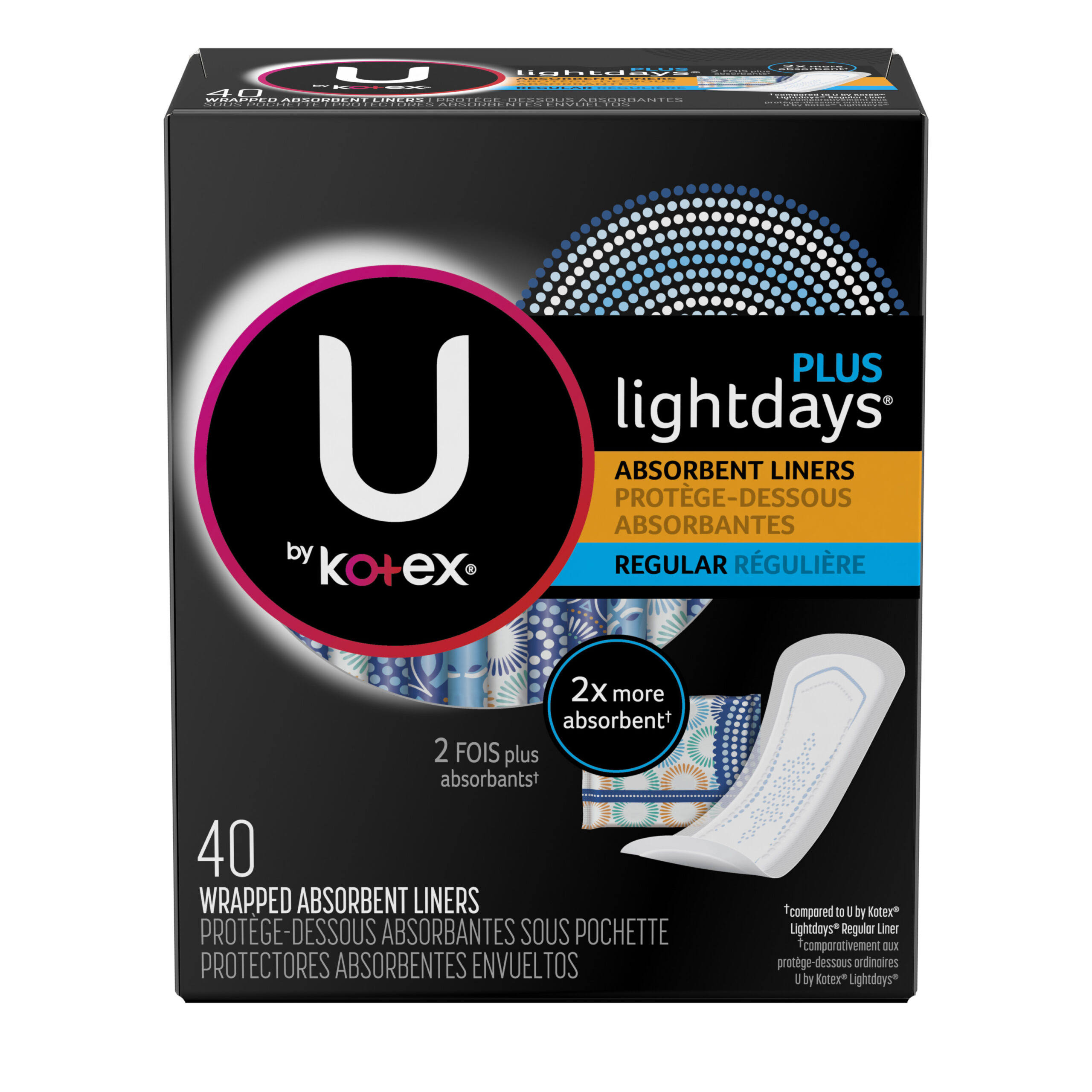 U By Kotex Curves Liners - 40 Wrapped Daily Liners, Regular