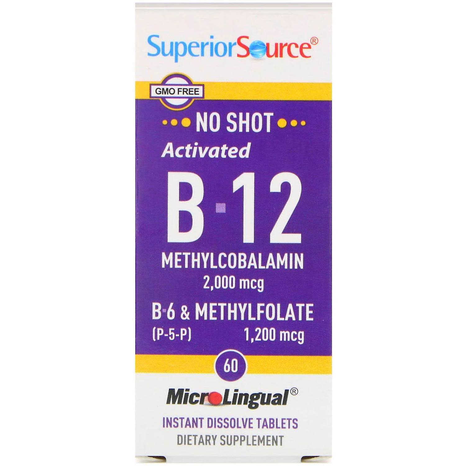 Superior Source No Shot Methylfolate B12 Supplement - 2000mcg, 60ct