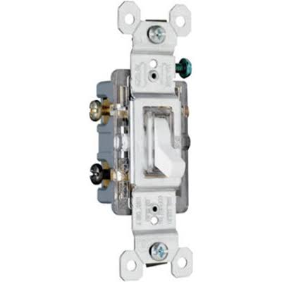 Legrand Pass and Seymour Three Way Lighted Toggle Switch - 15A, 120V, White