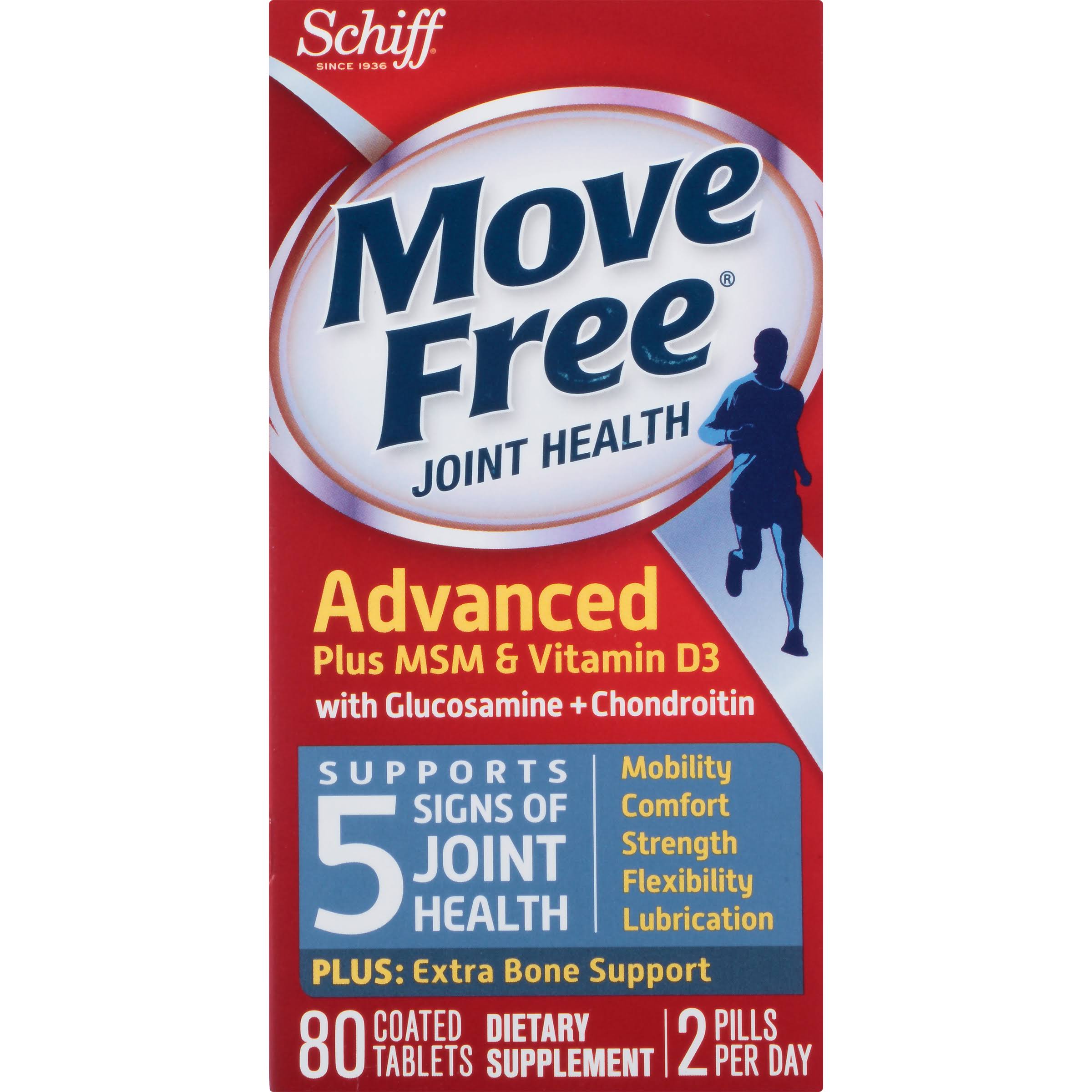 Schiff Move Free Advance Plus MSM and Vitamin D3 Coated Tablets - 80ct