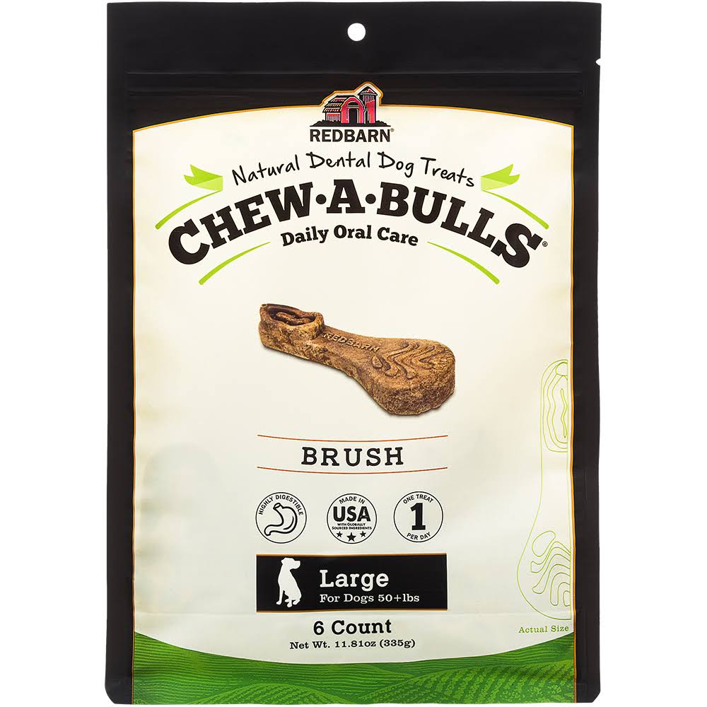 Redbarn Pet Products Chew-A-Bulls Brush Dental Dog Treats Large 6 Count