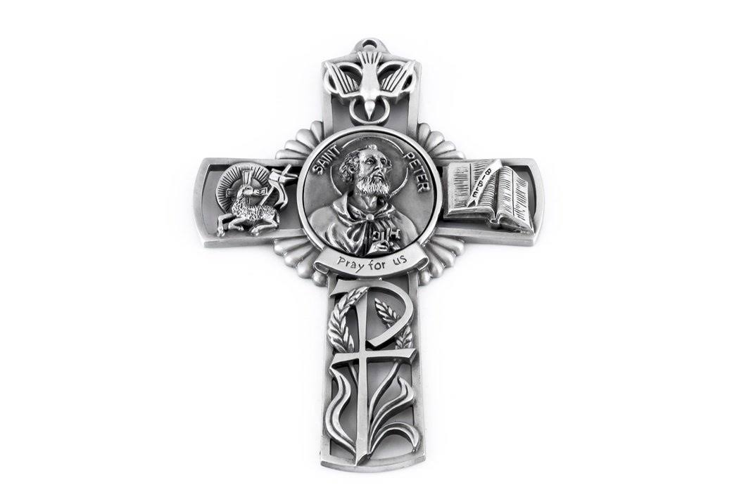 Pewter Catholic Saint St Peter Pray for US Wall Cross, 13cm | Decor | Free Shipping on All Orders | Best Price Guarantee | Delivery Guaranteed