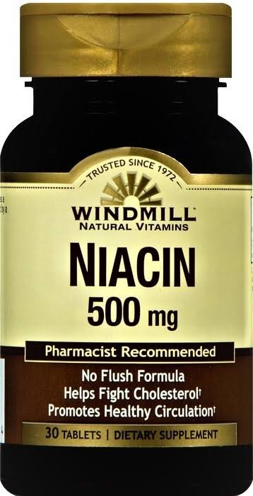 Windmill Niacin Tablets No Flush Supplement - 30 Tablets