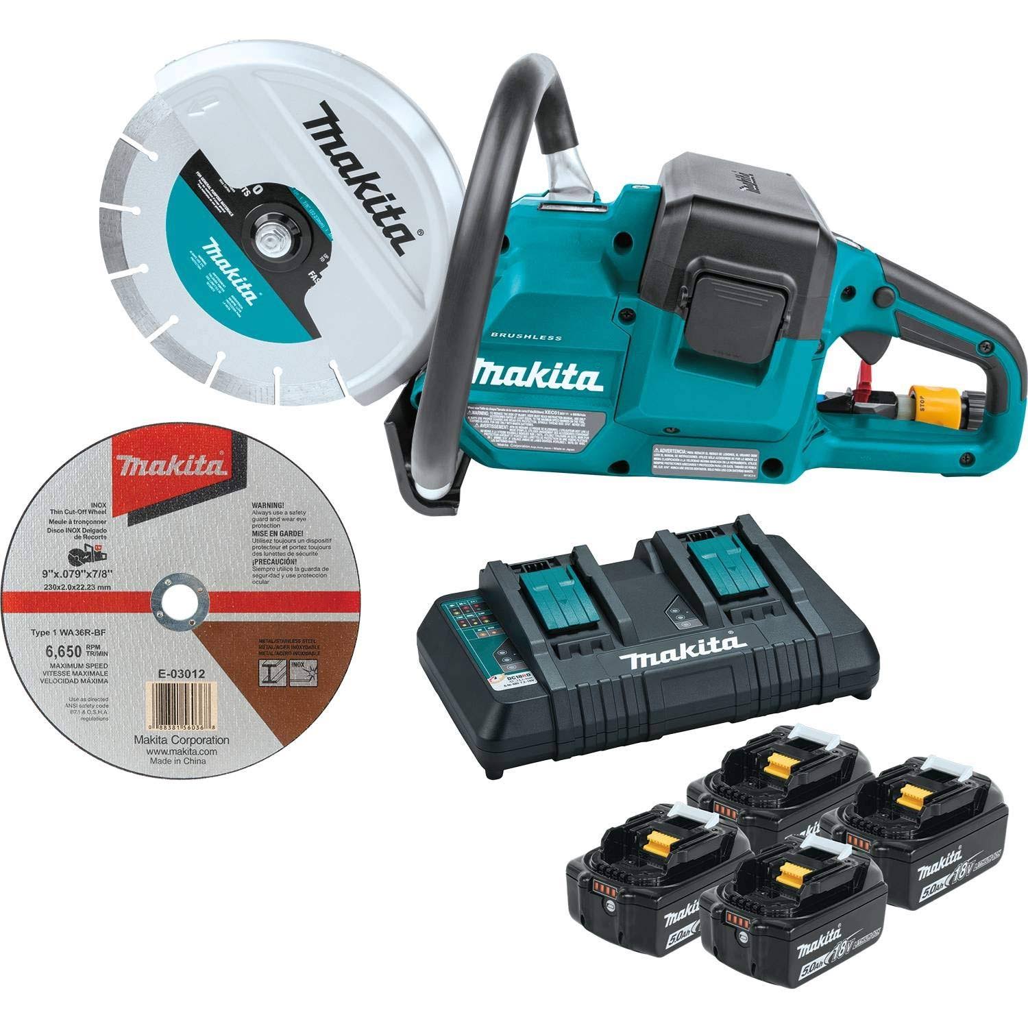 Makita XEC01PT1 18V X2 (36V) LXT Lithium-Ion Brushless Cordless 9" Power Cutter Kit, with AFT , Electric BRAKE, 4 Batteries (5.0 Ah)