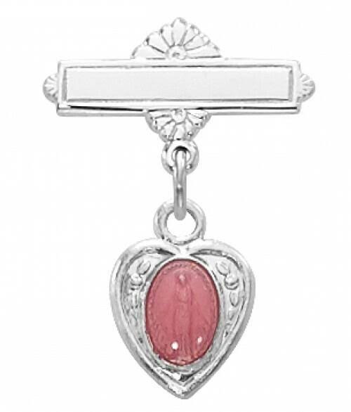 McVan Sterling Silver Pink Miraculous Medal Baby Pin