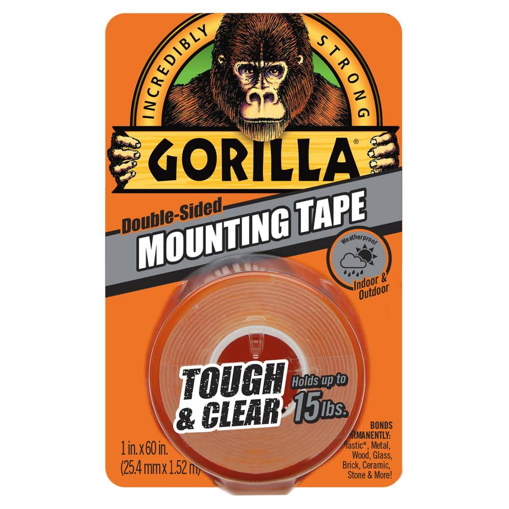 Gorilla Double-Sided Mounting Tape - Tough and Clear, 1" x 60"