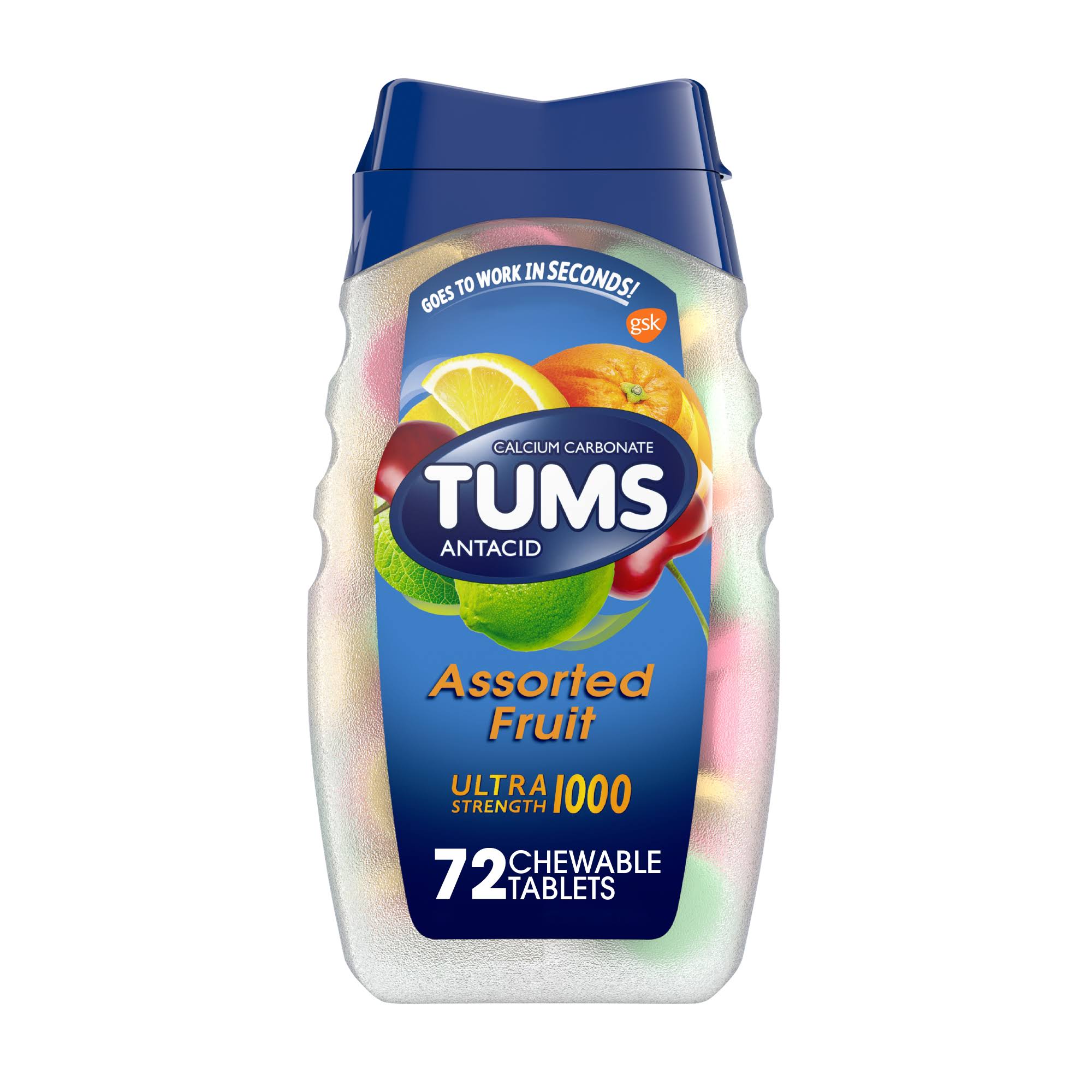 Tums Antacid Ultra Strength 1000 Antacid - Assorted Fruit, 72 Chewable Tablets