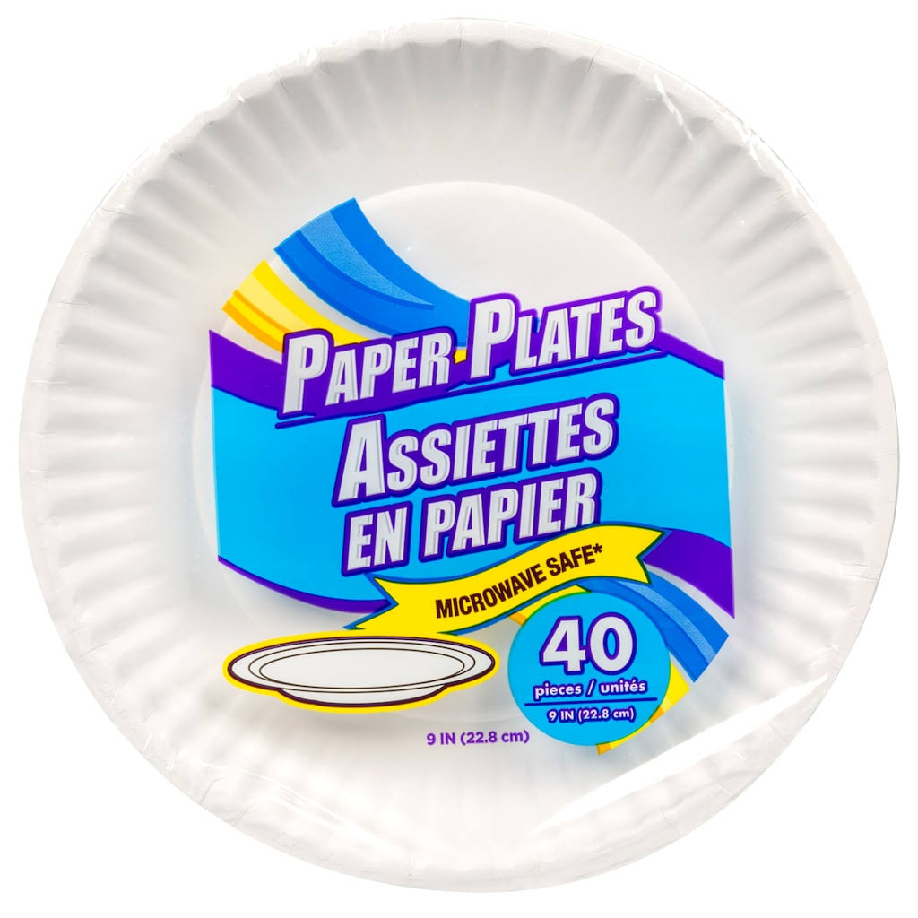 30 9-in. White Paper Plates, 40-Ct. Packs at Dollar Tree