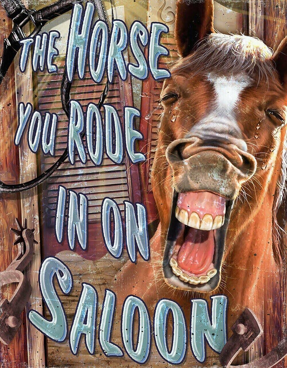 Desperate Enterprises The Horse You Rode in on Saloon Tin Sign - Nostalgic Vintage Metal Wall Décor - Made in USA