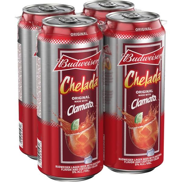 Budweiser and Clamato Chelada Beer - with Salt and Lime, 16oz, 4pk