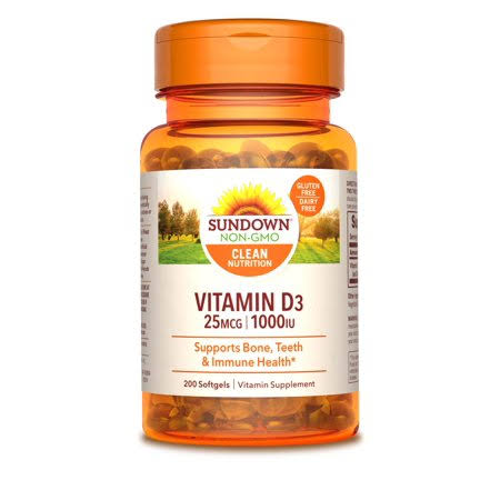 Sundown Vitamin D3 1000 IU Supplement Support Bone Teeth Liquid Softgels - 100ct