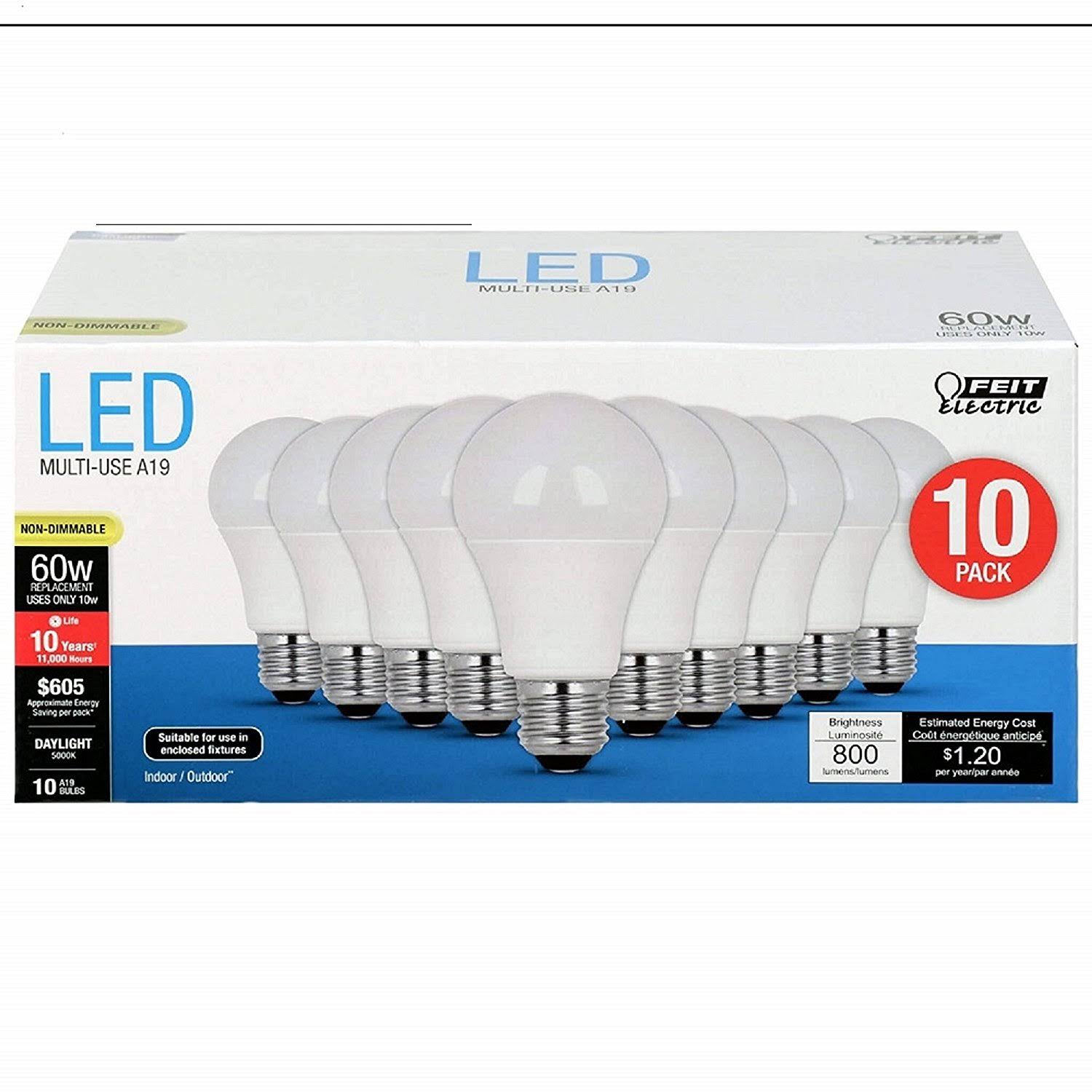 Feit Electric Light Bulbs, LED, Daylight, 10 Watts, 10 Pack - 10 bulbs