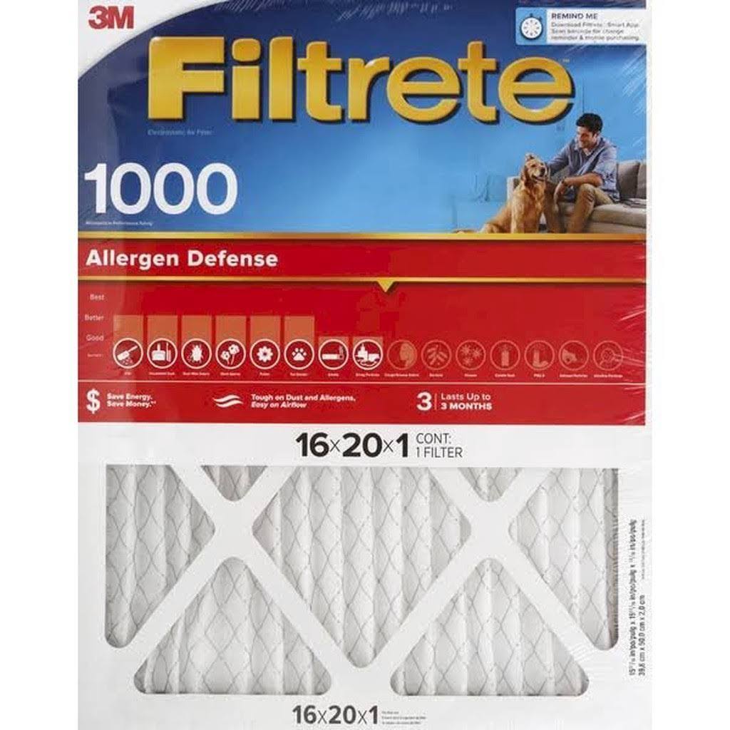 3m Air Filter Electrostatic - Micro Allergen, 16" X 20" X 1", Pleated, 1000 Mpr