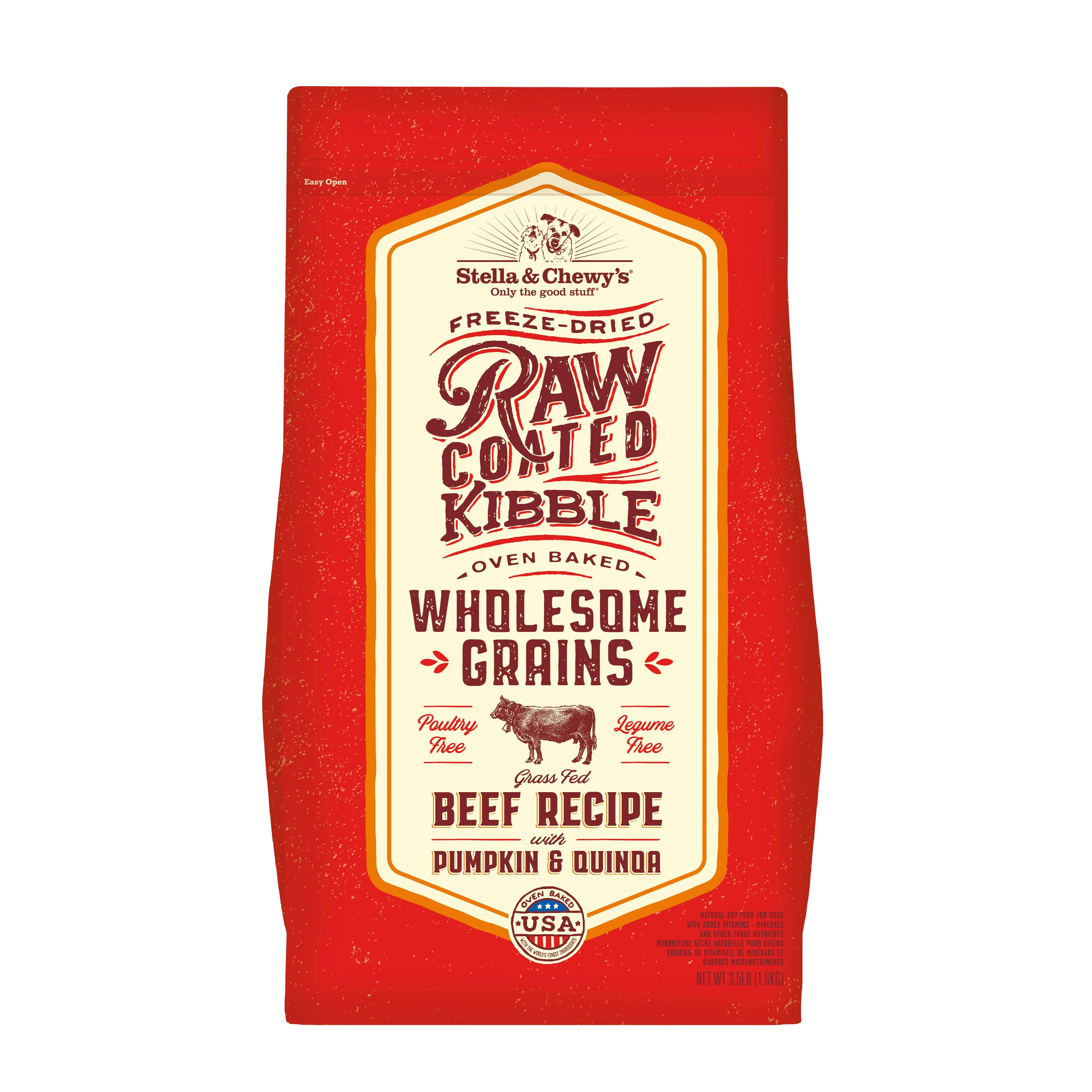 Stella & Chewy's Raw Coated Kibble Grass Fed Beef Recipe with Wholesome Grains Dry Dog Food 22 lbs
