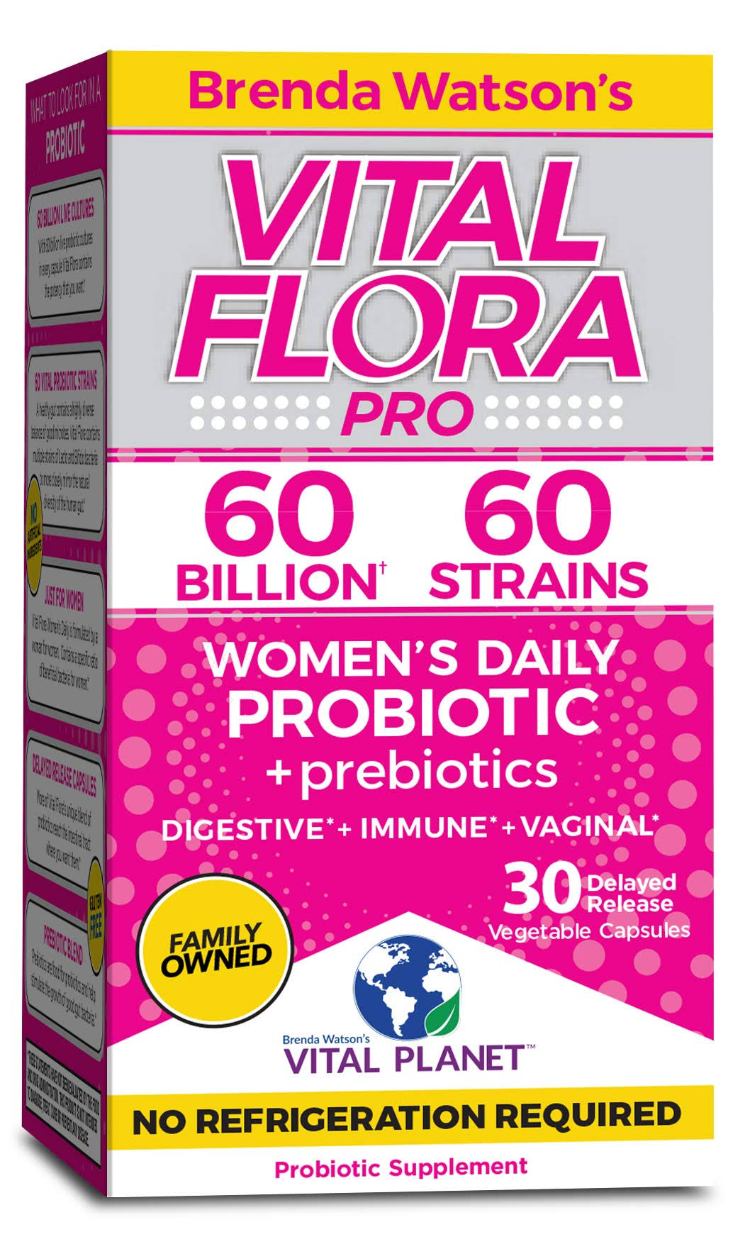 Vital Flora Pro Women's Daily Probiotic + Prebiotic - 60 Billion CFUs (30 Vegetable Capsules)