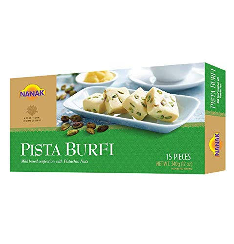Nanak Pista Burfi (Pistachio Fudge) 340g 15pcs Indian Delicacy Sweets