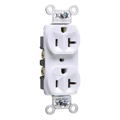 Pass and Seymour Heavy Duty Duplex Outlet - White, 20 Amp