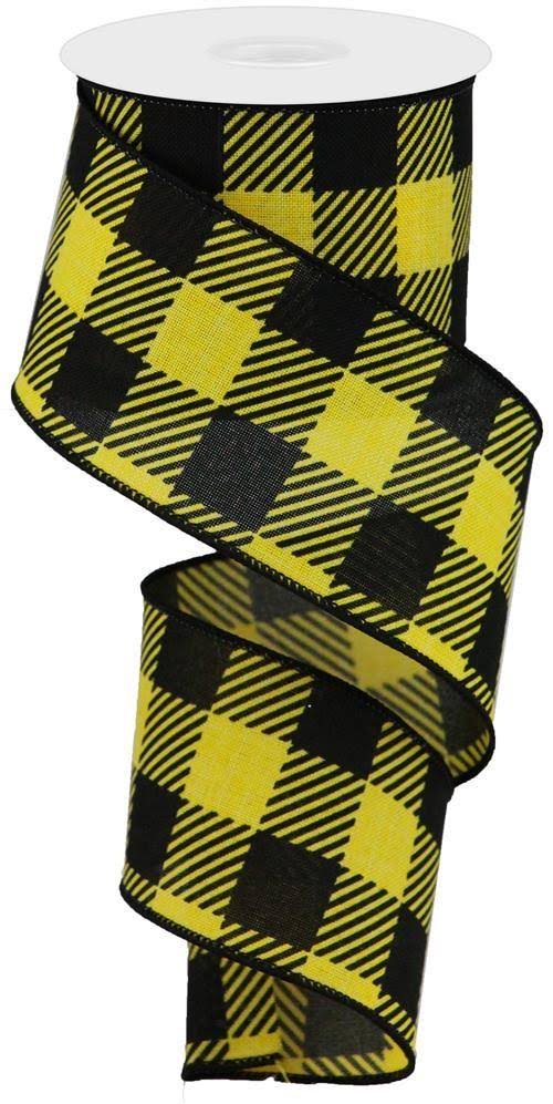 2.5"x10yd Large Striped Check on Royal Yellow/Black Rga141629 Ribbon