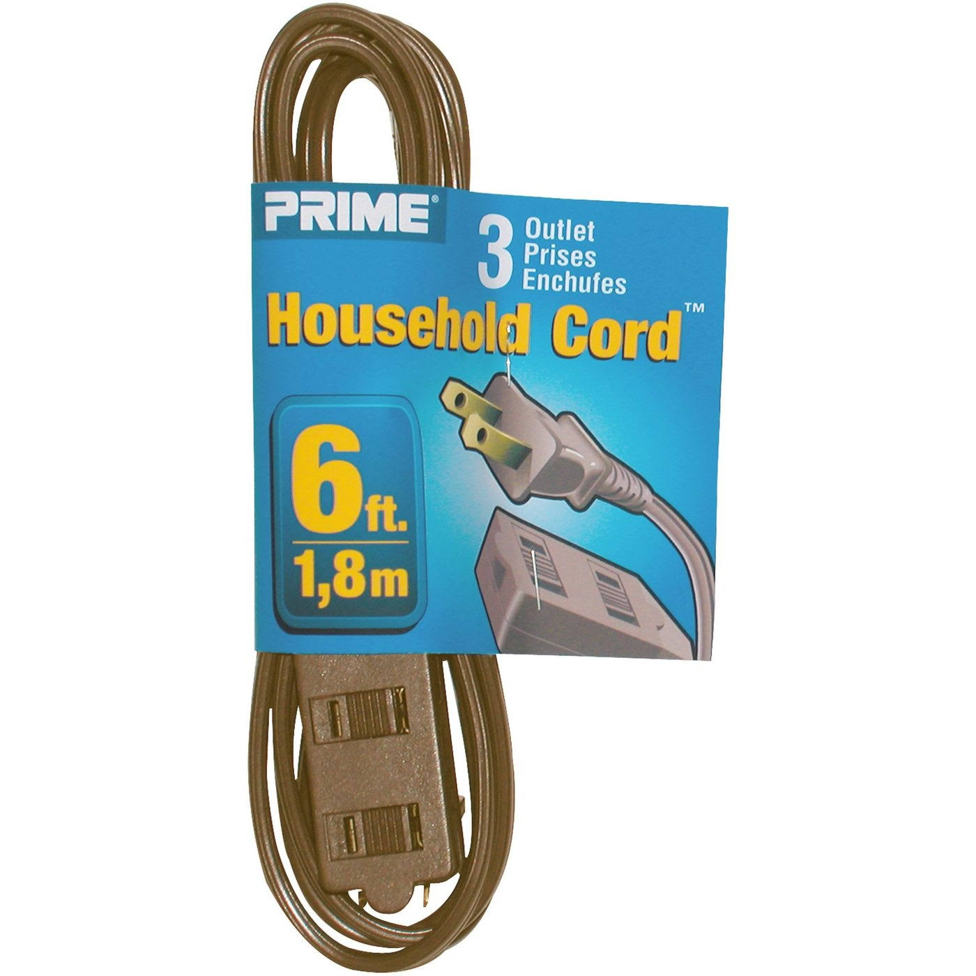Prime Wire and Cable Indoor Cord - Brown, 6', 3 outlets