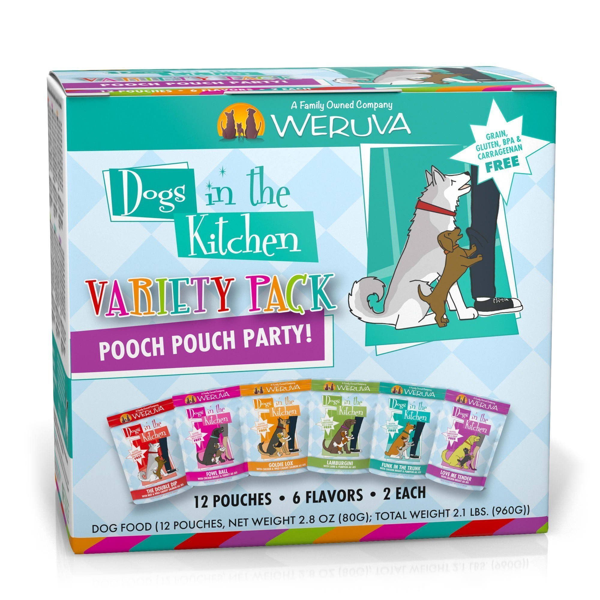 Weruva Dogs in the Kitchen Pooch Pouch Party! Wet Dog Food - Variety Pack, 2.8oz