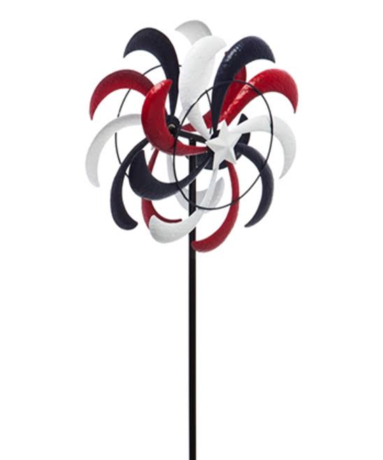 Evergreen White & Red Multicolor Garden Stake Americana Wind Spinner One-Size