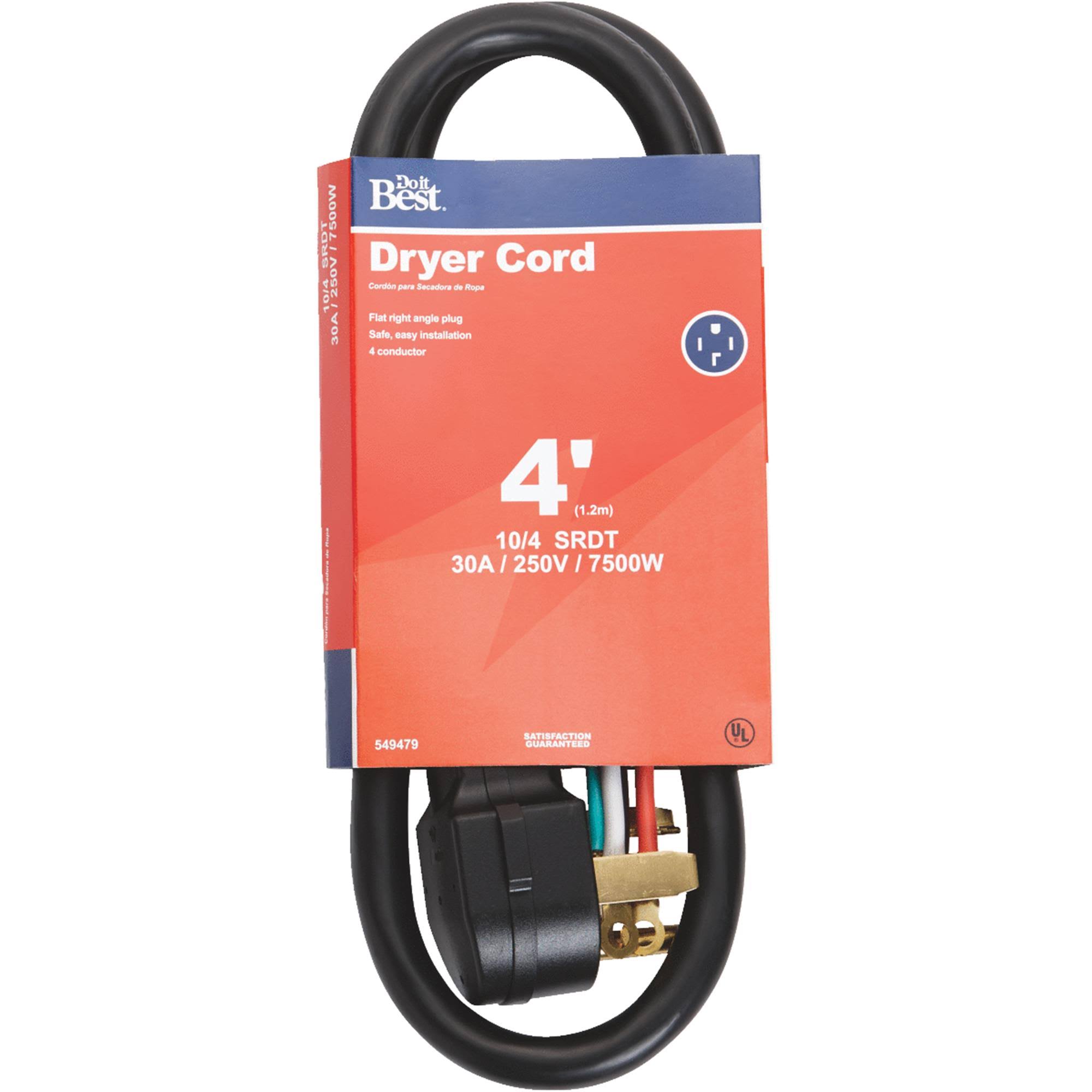 Dryer Power Supply Cord Woods Extension Cords - Black, 4', 30 Amp