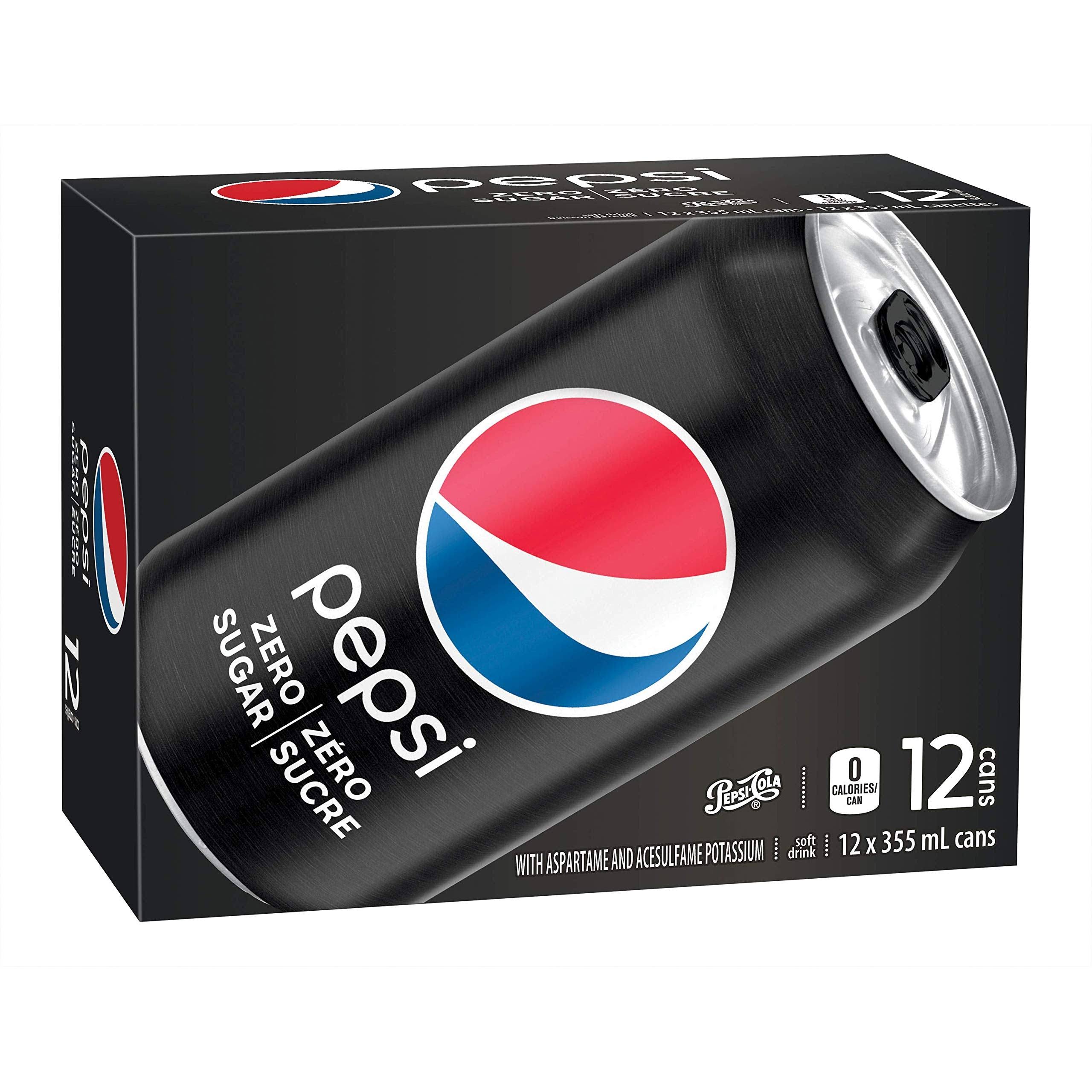 Pepsi Zero Sugar Cans, Zero Calories, Max Pepsi Taste 355ml/12oz., 12pk. {Imported from Canada}