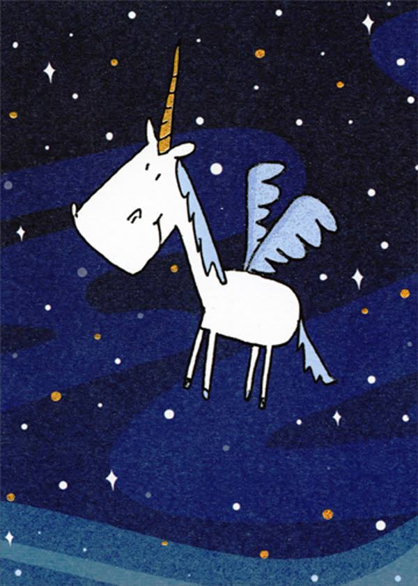 Cute Unicorn in Dark Blue Night Sky Funny / Humorous Birthday Card