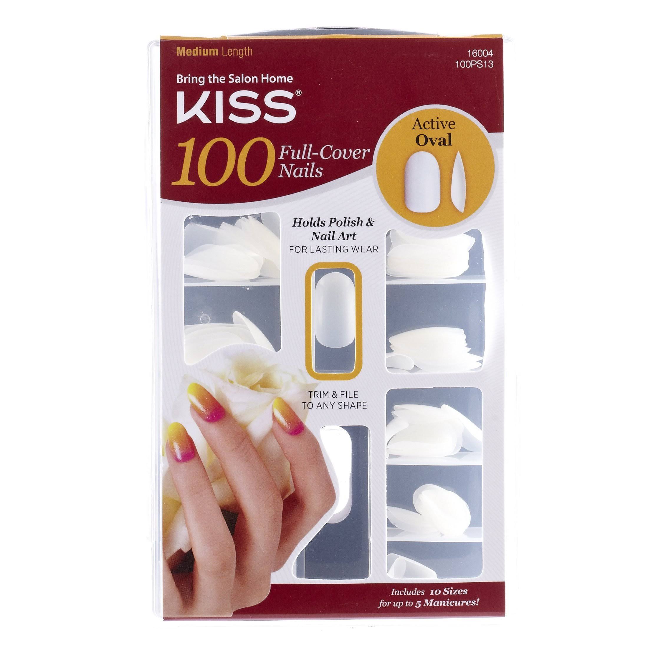 Kiss Full Cover Nails - Active Oval, Medium Length, 100 Count