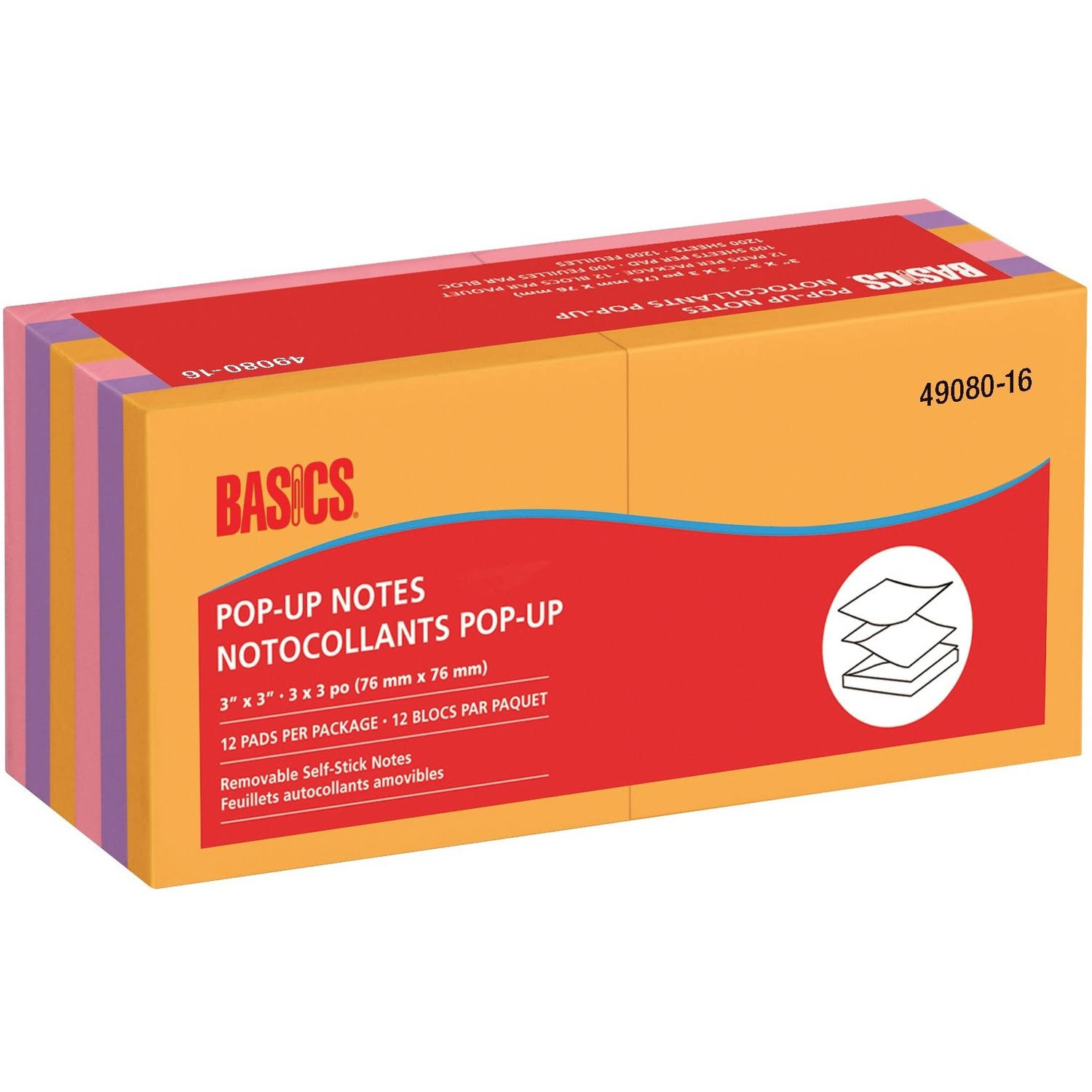 Basics Pop-Up Notes, Assorted Colours, 12/Package