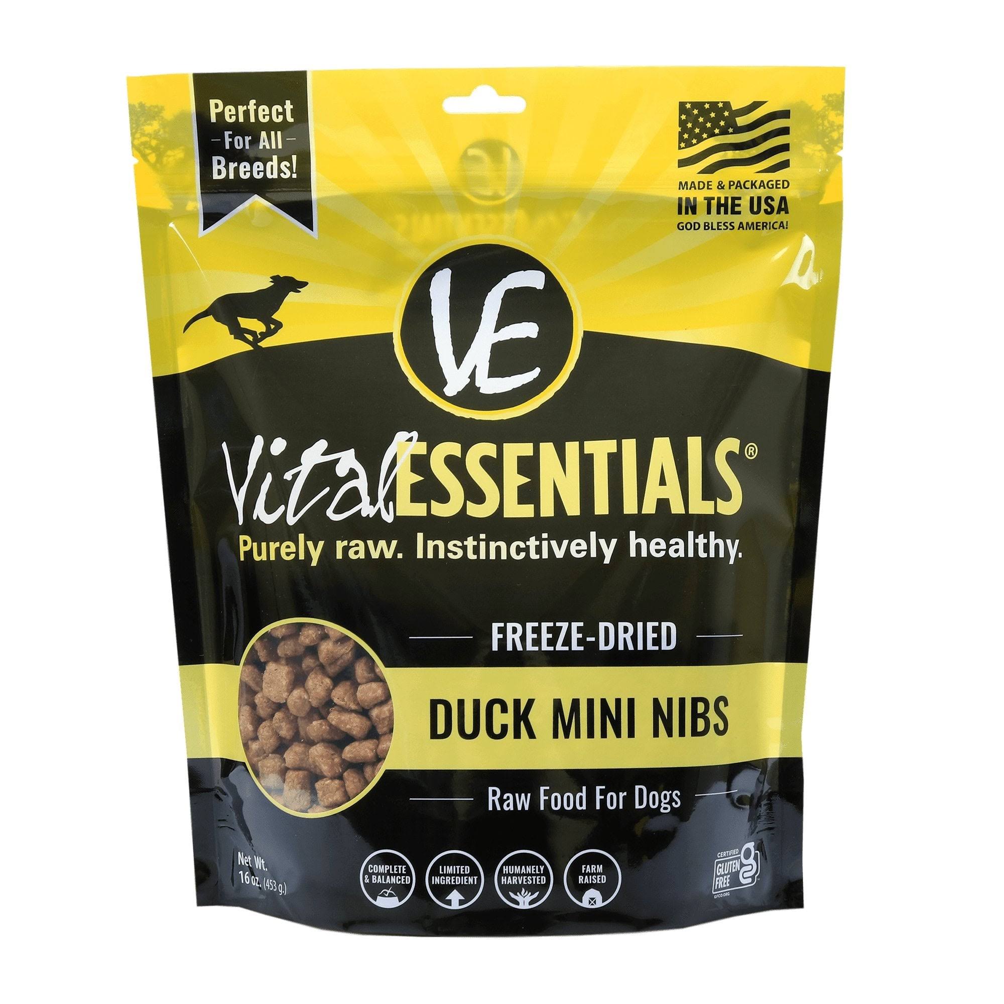 Vital Essentials Freeze Dried Dog Food, Duck Mini Nibs 16 oz