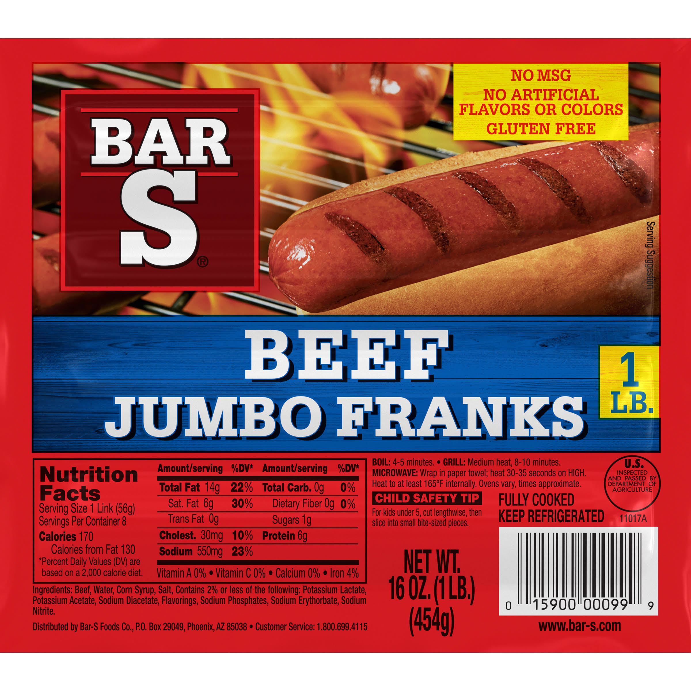 Bar S Premium Jumbo Beef Franks - 16oz