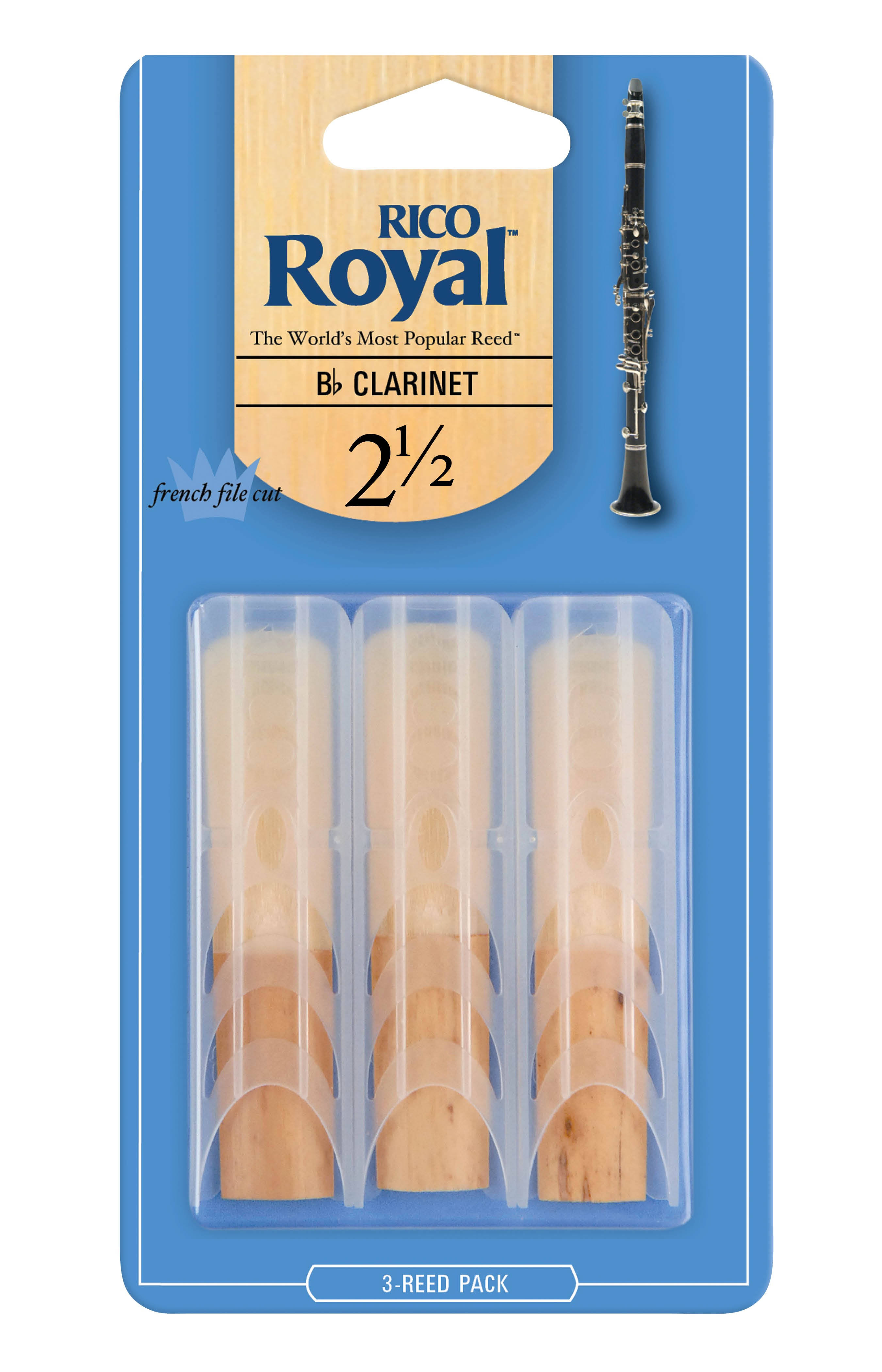 Rico Royal Bb Clarinet Reeds - Strength 2.5, 3pk