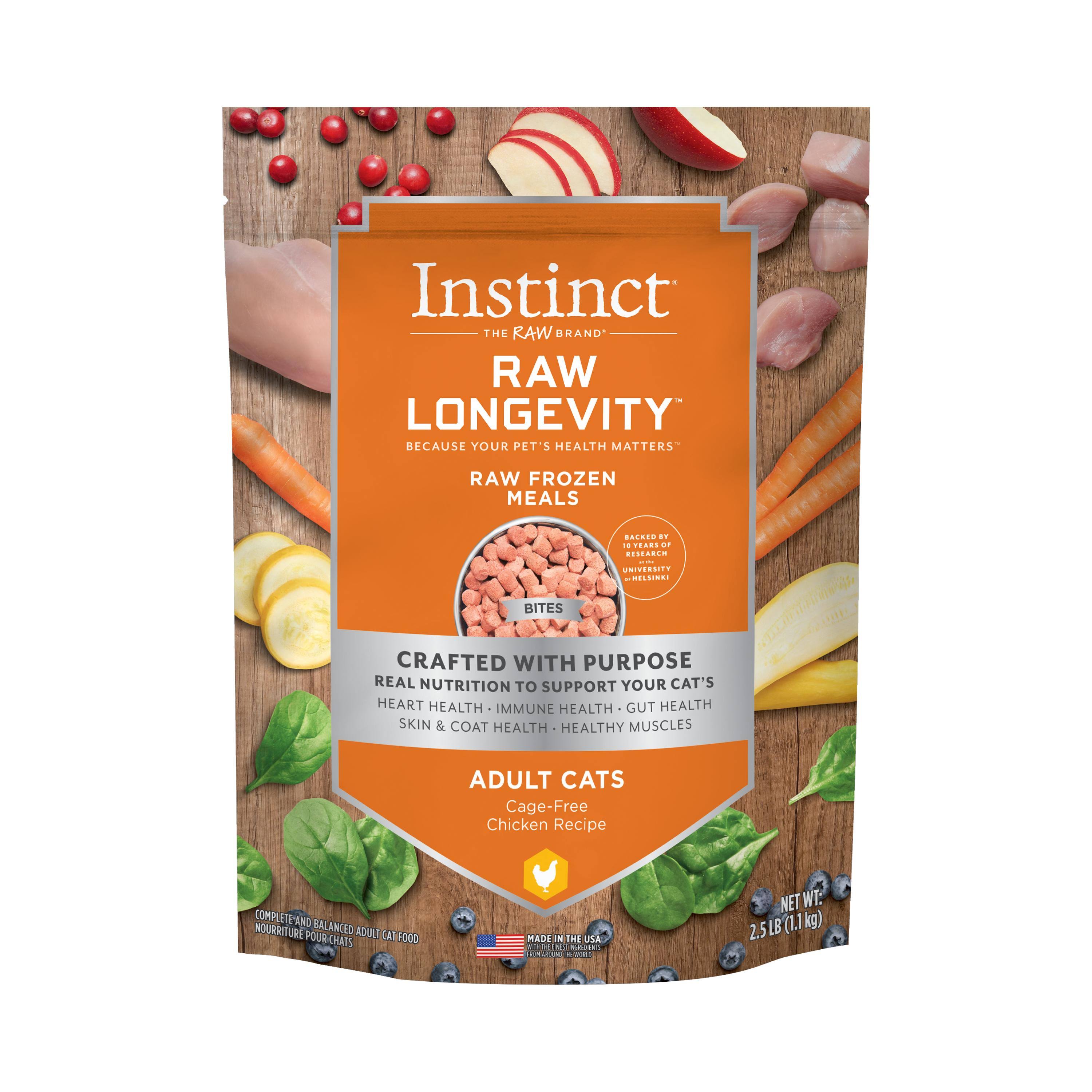 Instinct Raw Longevity Bites Cage-Free Chicken Frozen Cat Food, 2.5-lb