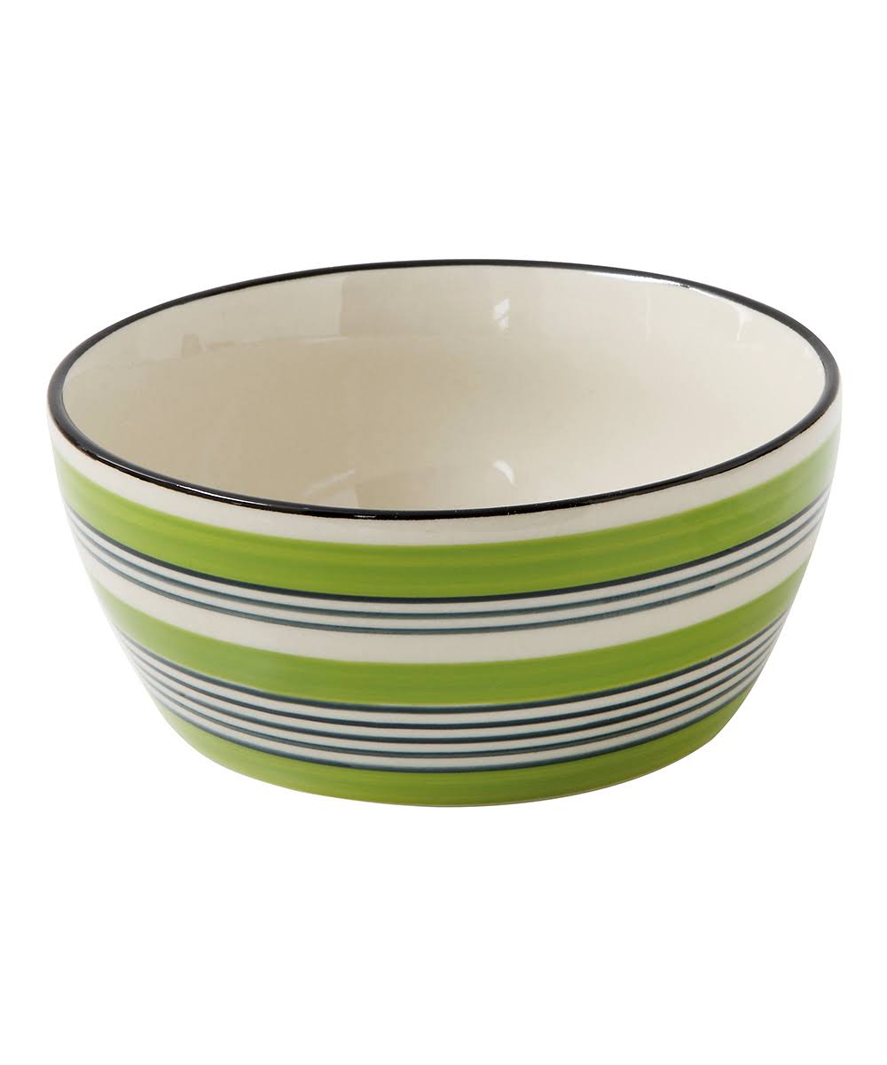 Creative Co-Op Bowl Green & Black Stripe Stoneware Bowl One-Size