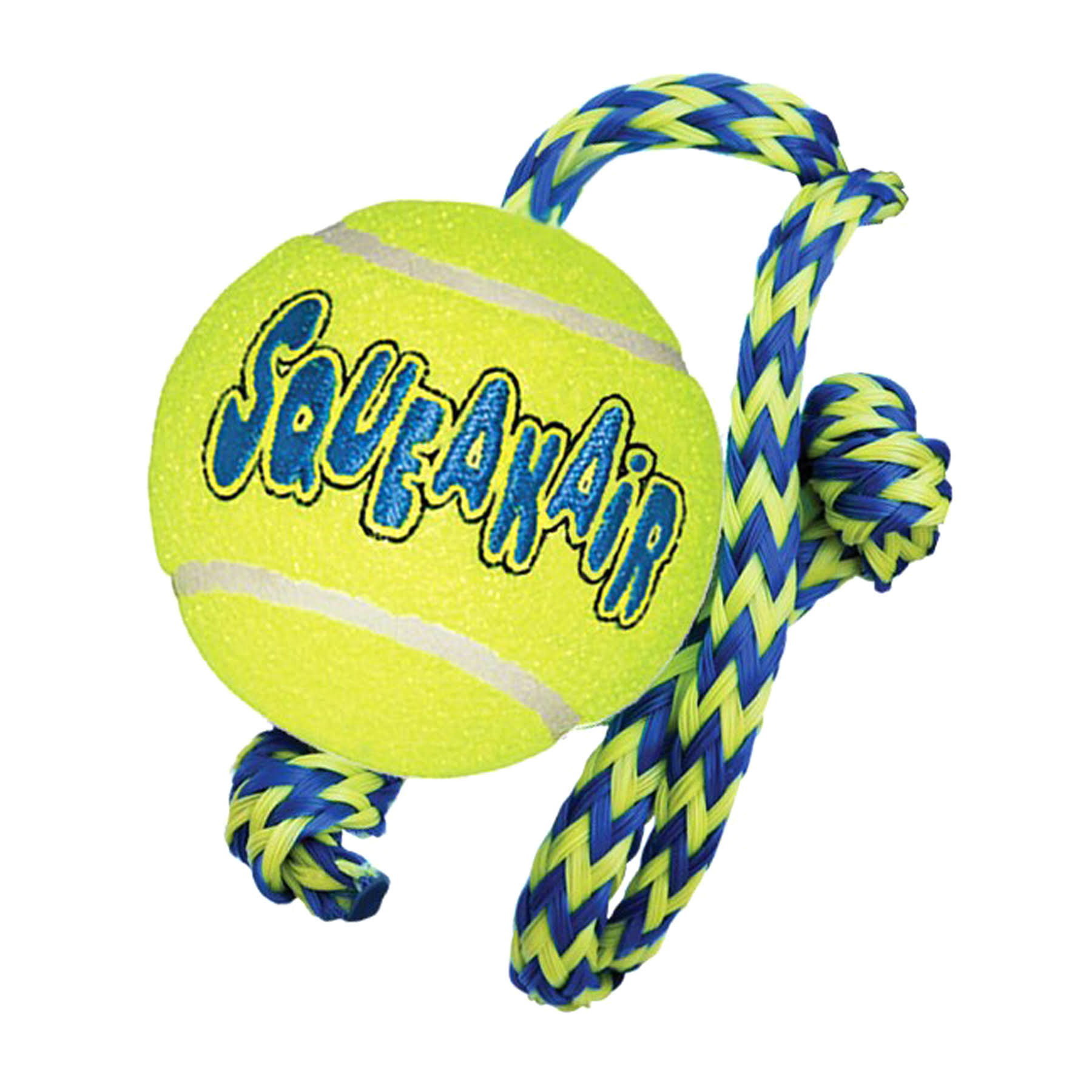 Kong air Squeakair Tennis Ball & Rope - Yellow, Medium